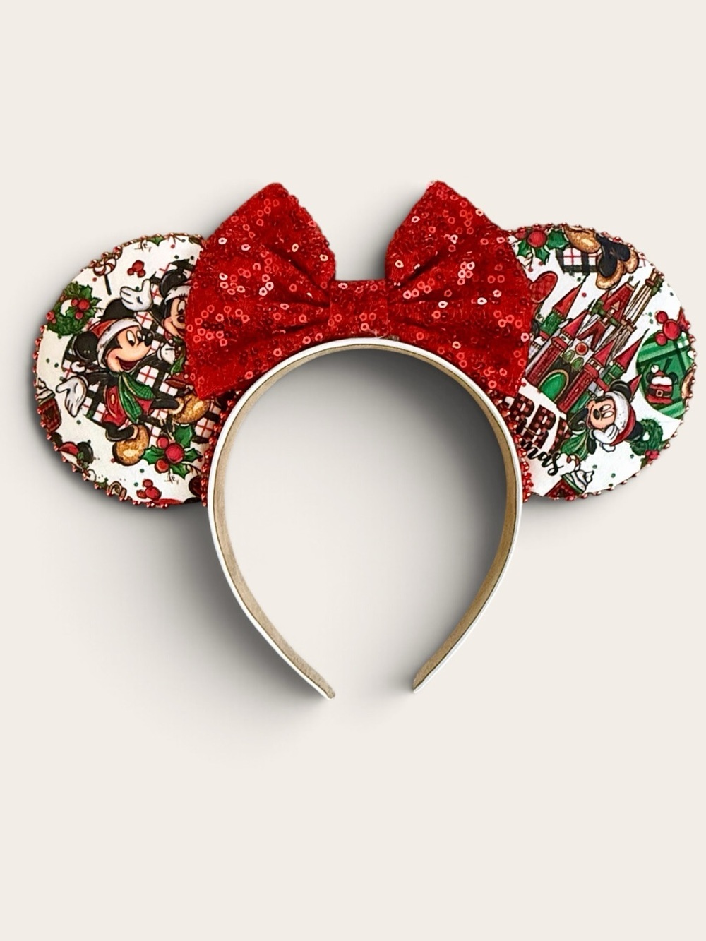 Women’s Handmade Disney Inspired Holiday Minnie Ears Red Sequined Bow - NWOT
